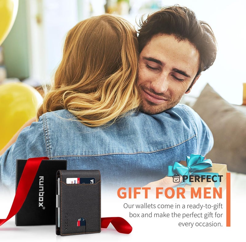 RUNBOX Money Clip Wallets for Men,Slim Leather Mens Bifold Wallet,RFID Blocking Front Pocket Wallet,Thin Credit Card Holder with Gift Box - Image 3